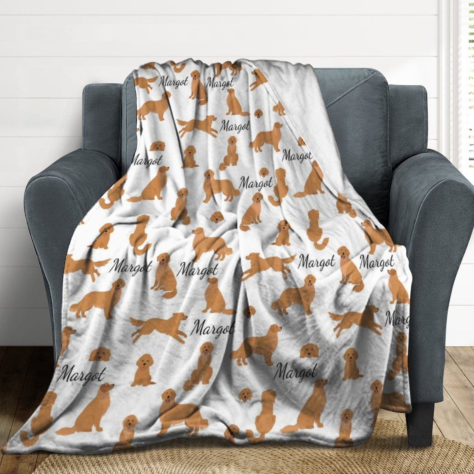 Golden Retriever Custom Blanket Personalized Cute Dog Name Blanket Pet