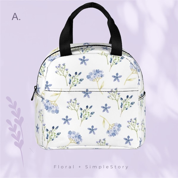 Indigo Blumenmuster Lunch Bag • Benutzerdefinierte Reißverschluss Lunch Bag • Botanische Wiederverwendbare Lunch Bag • Lila Blumen Wasserdichte Lunch Bag