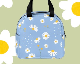 Daisy Pattern Lunch Bag • Custom Zipper Lunch Bag • Floral Reusable Lunch Tote • Waterproof Lunch Bag for School/Work/Picnic