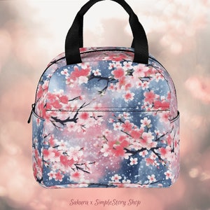 桜のランチバッグ • カスタムジッパーランチバッグ • 桜の花柄再利用可能なランチトート • 学校/仕事/ピクニック用の花柄防水ランチバッグ