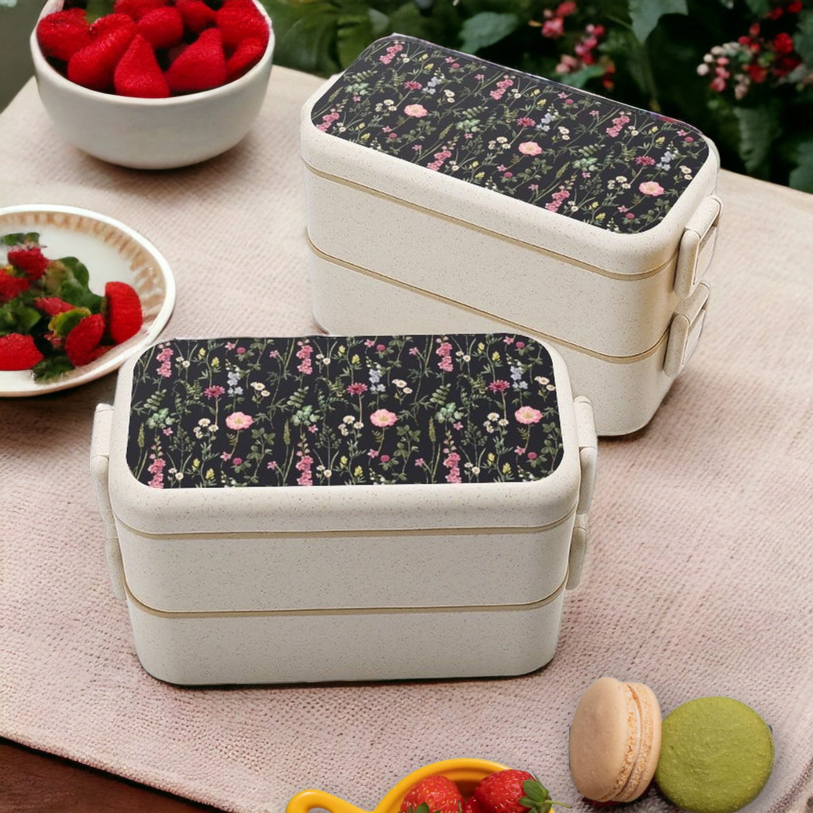 Windfall Japanese Bento Box, Wheat Straw Portable Leakproof Lunch Box,  Microwave Lunch Box Spoon Chopsticks Wheat Straw Food Storage Container