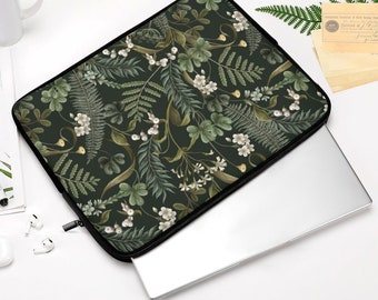 Ferns And Flowers Laptop Sleeve • Botanical Waterproof Laptop Case • Forest Protective Laptop Accessories • Padded laptop bag Laptop Case