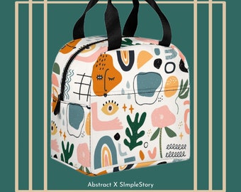 Abstract Art Insulated Lunch Bag • Custom Zipper Bag • Contemporary Design Reusable Lunch Tote • Cubism Lunch Bag for School/Work/Picnic