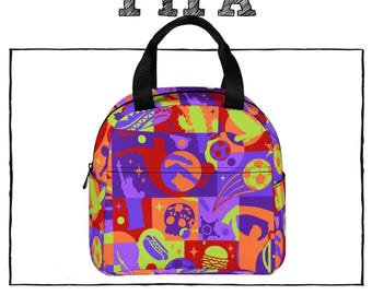 Colorful Soccer Lunch Bag • Sports Print Insulated Lunch Bag • Football Snack Zipper Lunch Tote • School Lunch Box Bag