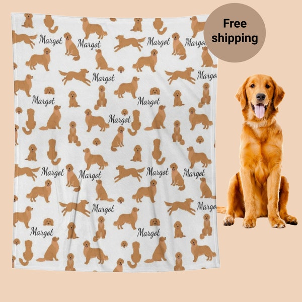 Golden Retriever Custom Blanket • Personalized Cute Dog Name Blanket • Pet Lover Gift • Dog Mom/Dad Gift • Dog Print Fleece Blanket