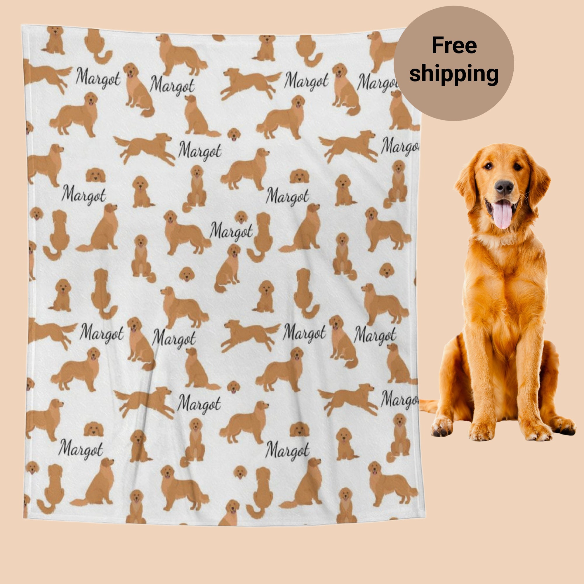 Golden Retriever Custom Blanket Personalized Cute Dog Name Blanket Pet