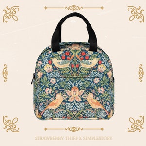 Sac à lunch à motif voleur de fraises • Sac à lunch isolé floral vintage • Sac à lunch à fermeture éclair William Morris • Sac boîte à lunch étanche