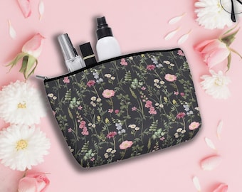 Pochette zippée Fleurs sauvages • Trousse de maquillage • Trousse cosmétique imperméable • Trousse de toilette • Cadeau pour femmes • Cadeau de demoiselle d'honneur • Sac de voyage