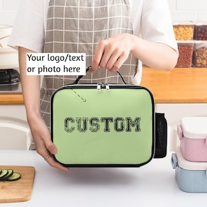Custom Leather Lunch Bag • Personalized Zipper Lunch Bag • Reusable Lunch Tote • Waterproof Lunch Bag • Gift For First Day