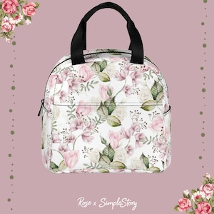 Rosen und Krokus Thermo-Lunch-Tasche • Wasserfarben botanische wiederverwendbare Lunch-Tasche • Garten-Reißverschlusstasche • Lunchbag für Schule/Arbeit/Picknick