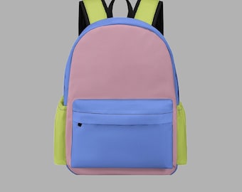 Sac à dos color block • Sac à dos imprimé slim vert rose foncé • Sacoche pour ordinateur portable multicolore • Cartable personnalisé • Sac pour tous les jours