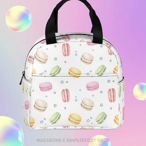 Sac à lunch isotherme Macarons colorés • Sac à lunch réutilisable motif desserts sucrés • Sac à fermeture éclair personnalisé • Sac à lunch pour l'école/le travail/le pique-nique