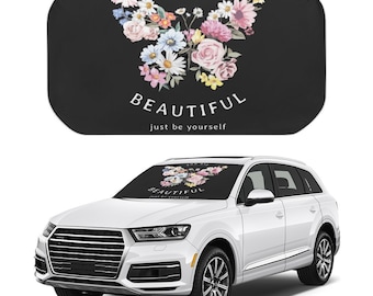 Custom Car Windshield Sunshade Umbrella • Floral Butterfly Auto Sun Shade •Personalized Foldable Car Sunshade • Inspirational Quote Car Gift