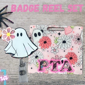 Floral Ghost Badge Reel & Badge Buddy Set - Halloween gift for nurse, CNA, medical assistant, or other healthcare  workers