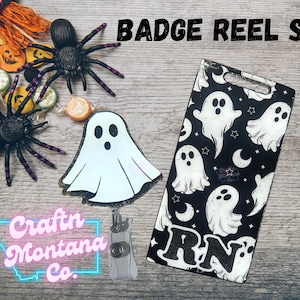 Spooky Ghost Badge Reel & Badge Buddy Set - Halloween gift for nurse, CNA, medical assistant, or other healthcare  workers