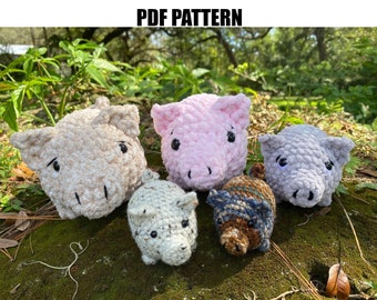 Macon Bacon Pig No Sew Crochet Amigurumi Piggy Plushie Patrón Archivo PDF