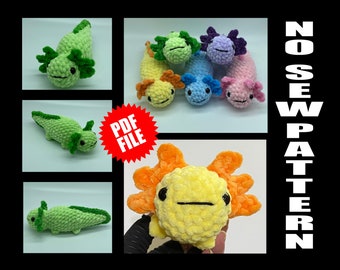 No Sew Axolotl Crochet Amigurumi Plushie Pattern PDF File