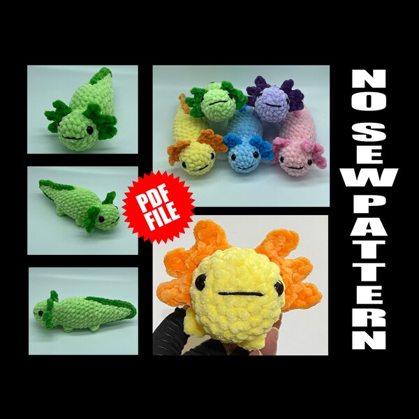 No Sew Axolotl Crochet Amigurumi Plushie Pattern PDF File