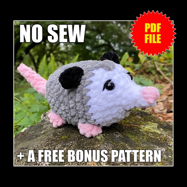 Opossum No Sew Crochet Amigurumi Plushie Pattern PDF File + a free bonus pattern