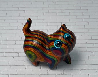 Wood carved cat multicolored