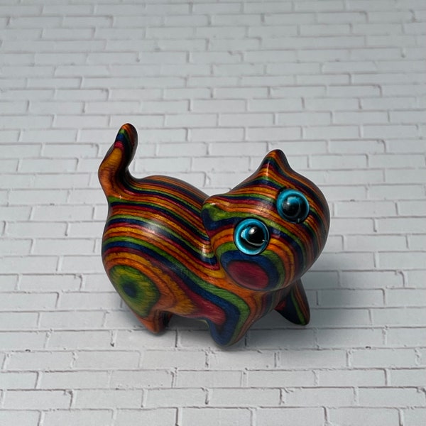 Wood carved cat multicolored
