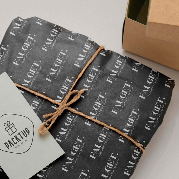Schwarzes Seidenpapier mit Logo-Markenverpackung | Seidenpapierbögen mit Markenlogo, schwarzes Geschenkpapier, individuelles Logo-Geschenkpapier, personalisiertes Logo