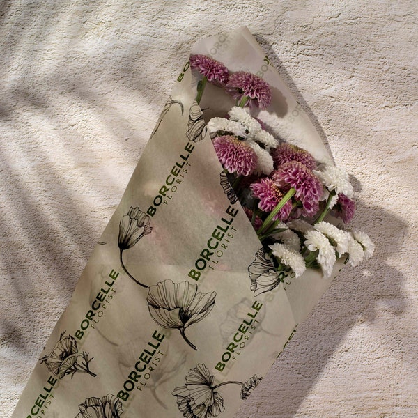Flower Shop Custom Logo Tissue Paper | Florist Logo, Wrapping Paper, Custom Tissue Paper, Brand Kit, Custom Logo, Flower Shop Brand Identity