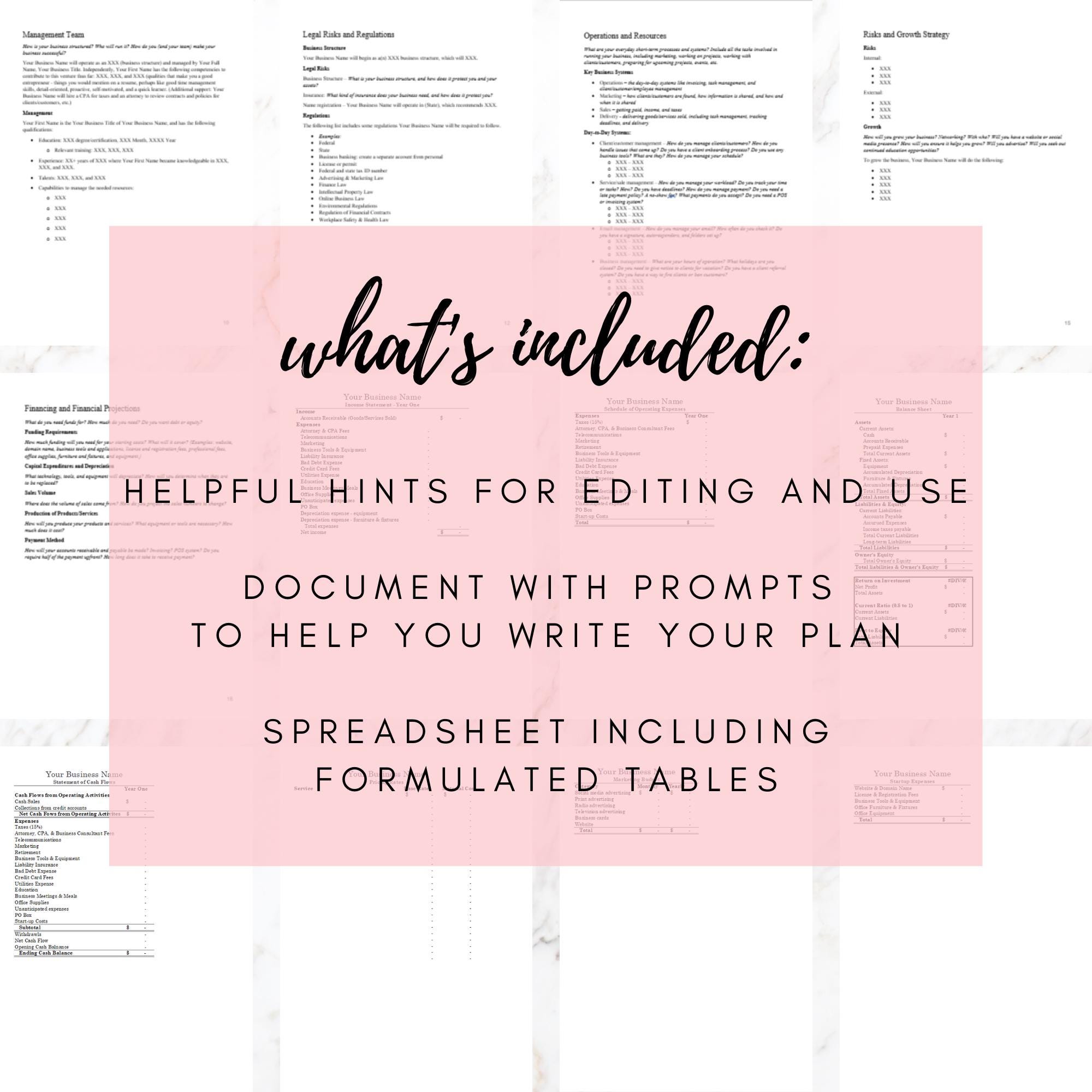 Editable Business Plan Template: Word + Excel or Google Docs + Sheets ...