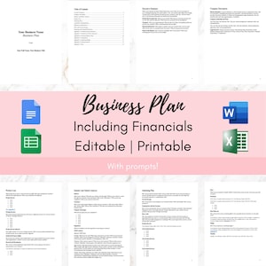 Business Plan Template | Small Business Plan | Startup Business Plan | Microsoft Word and Excel Template | Google Docs and Sheets Template