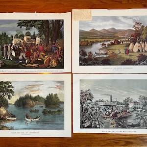 Vintage Sammlung historischer amerikanischer Drucke 31 x 40 cm von Currier & Ives.  The Travelers Kalenderdrucke, 1948-1975