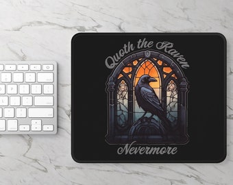 Quoth the Raven Gaming Mouse Pad, Edgar Allan Poe, dark romanticism, dark academia, macabre mousepad, Poe's raven, macabre, gaming gift