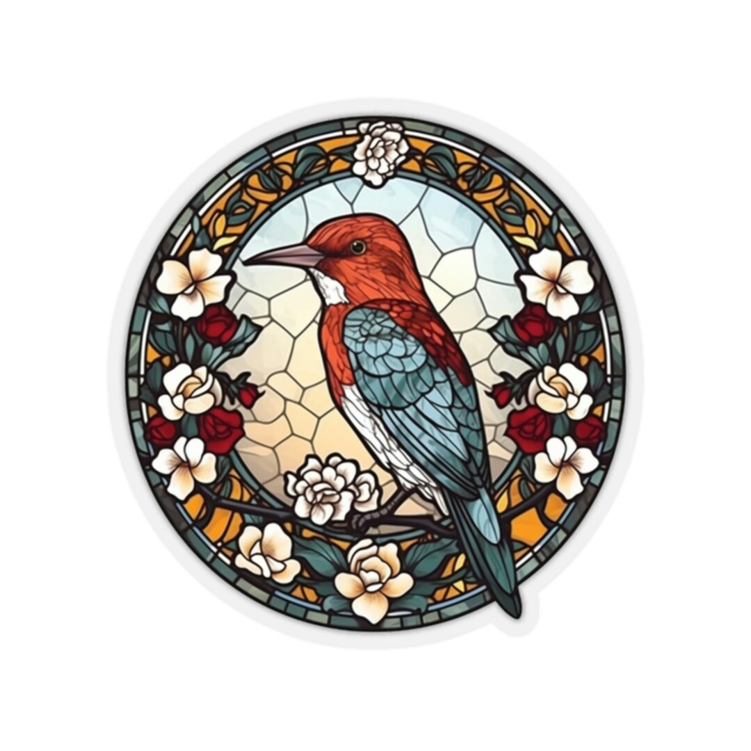 Redheaded Woodpecker Kisscut Sticker Stained Glass Bird Etsy