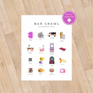 Bar Crawl Scavenger Hunt Bachelorette Scavenger Hunt Drinking Game Social Gathering Activity Bachelor Pub Crawl