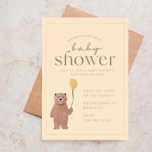 Baby shower sur le thème des ours, invitation numérique, modèles d'invitation de baby shower, invitation de shower de bébé garçon,