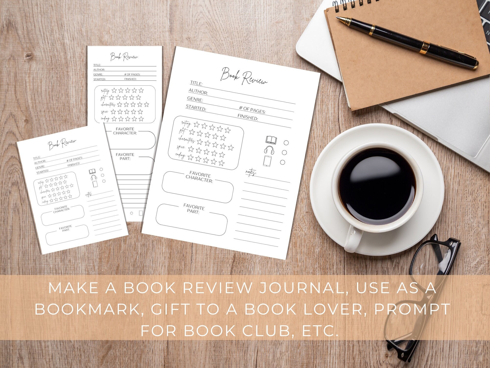 Printable Book Review Bookmark: Book Club Gift (Digital Download)