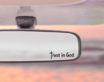 Sticker Trust in God : sticker rétroviseur voiture chrétienne - or, noir ou blanc (2 x 0,7 pouce)