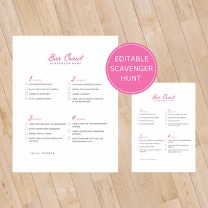 Editable Bar Crawl Scavenger Hunt: Bachelorette & Bachelor Party Game