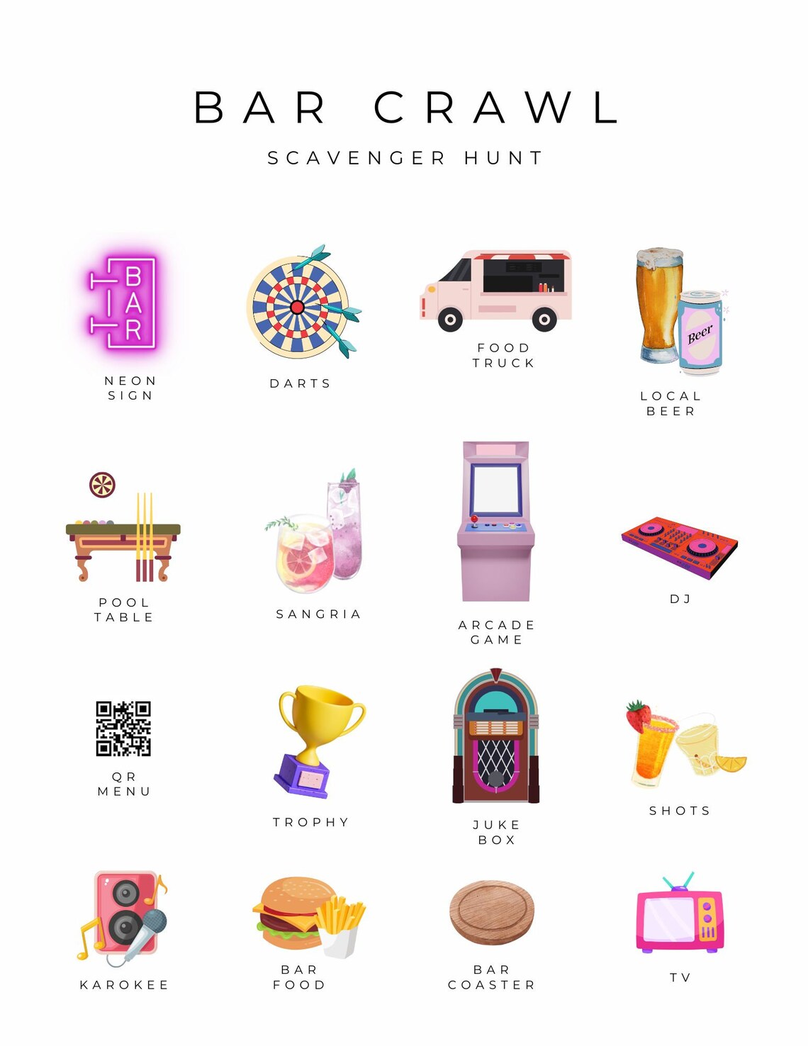 Bar Crawl Scavenger Hunt: Bachelorette Party Drinking Game (PDF) - Etsy