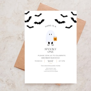 Halloween Geburtstagseinladung für ein Jahr alt, Boo Day Invite, Einladungsvorlage Halloween Theme, Spooky One Birthday Boy