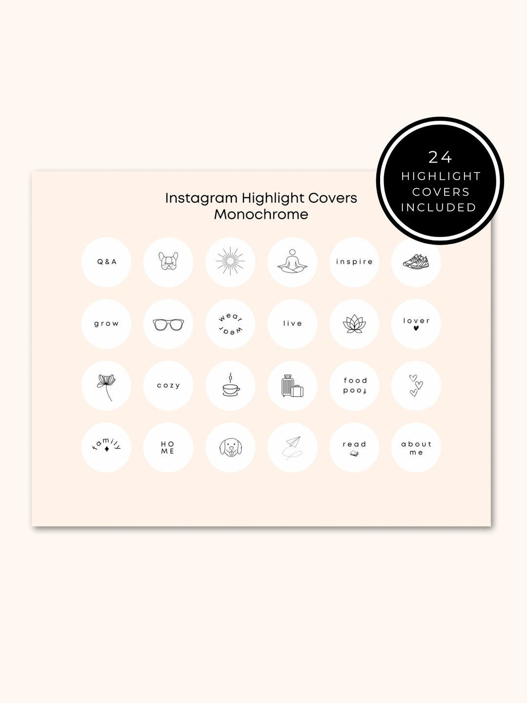 Minimalist Instagram Highlight Covers: Monochrome Icons (digital ...