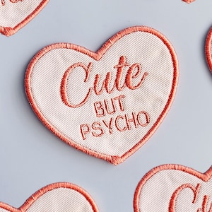 Embroidered Dog Patch for Harness Heart Shape Merit Badge Pet Bandana Patch Iron On Patch Costume DIY Heart Cute but Psycho Pet Name Patch