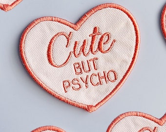 Embroidered Dog Patch for Harness Heart Shape Merit Badge Pet Bandana Patch Iron On Patch Costume DIY Heart Cute but Psycho Pet Name Patch