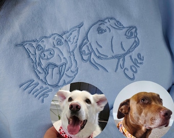 Custom Embroidered Dog Sweatshirt Outline Christmas Gift Embroidery Shirt Personalized Dog Mom Gift Pet Full Face Shirt Gift Cat Mom Shirt