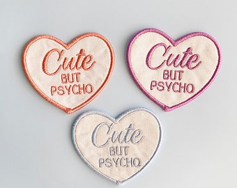 Embroidered Dog Harness Patch Heart Shaped Dog Merit Badge Pet Bandana Patch Iron-On Clothing Costume DIY Dog Lover Gift Cute but Psycho
