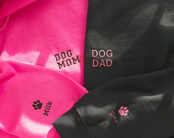 Custom Dog Mom Hoodie Embroidered Hoodie Sweatshirt Dog Dad Personalized Pet Name On Sleeve Embroidery Pet Parent Gift for Dog Owner Gift