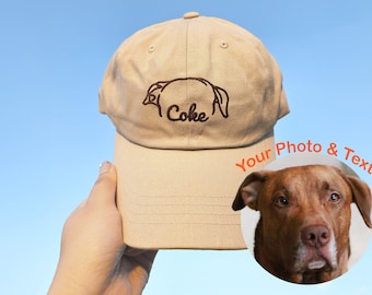 Custom Dog Ear Embroidered Baseball Cap, Personalized Embroidery Pet Portrait Hat, Dog Mom Dad Gift, Pet Drawing from Photo, Pet Lover Gift
