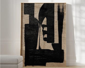 Wabi Sabi Modern Painting Wall Art Minimalist Extra Large Print Black Brown Beige Painting Neutral Textured Art Living Room Oversize Print