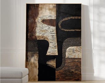 Abstract Black Brown Art Large, Modern Wall Art, Wabi-Sabi art, Tribal Japandi Art, African Poster, Geometric Print neutral Digital