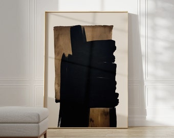 Large Wabi Sabi Art, Contemporary Brown Black Poster, Large Abstract Painting, Minimalist Modern Wall Art, Neutral Living room Wall Decor