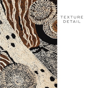 K&ouml;nnte beinhalten: Abstrakte Kunst mit detaillierter Textur. Das Design zeigt eine Kombination aus braunen, schwarzen und cremefarbenen Farben. Der Text "TEXTURE DETAIL" ist auf der rechten Seite des Bildes zu sehen. Das Kunstwerk besteht aus Punkten und Linien.